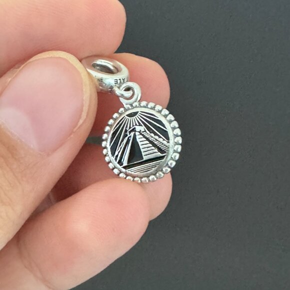 Pandora Engraving Pyramid Black and Silver  Exclusive Charm - Picture 1 of 7